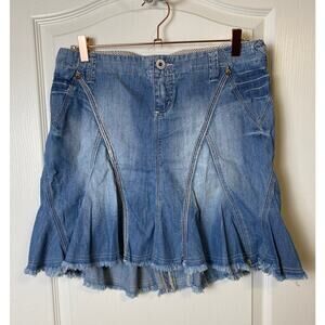 Joie Women's Light Blue Flare Distressed Denim Raw Hem Skirt Size 8